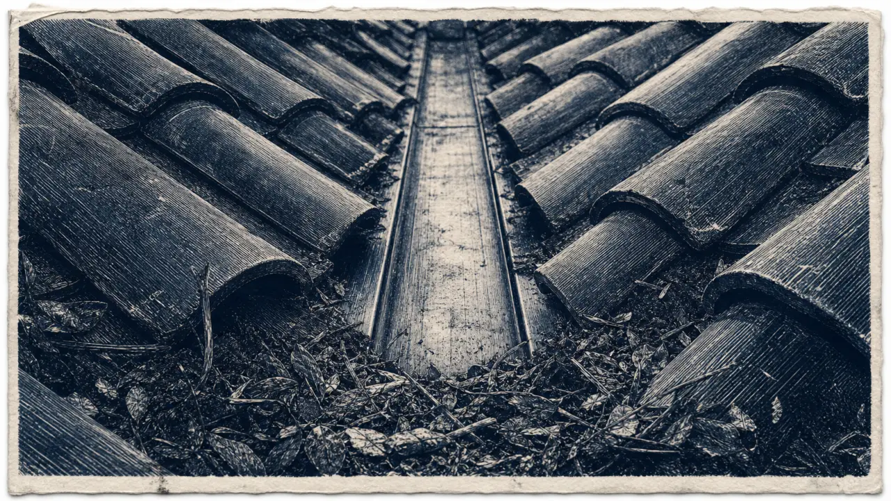 Noue de toiture avec bande de zinc et angle rentrant