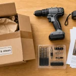Vevor avis : perceuse sans fil et boîte de colis ouvertes