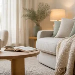 Deco scandinave cocooning : salon clair, laine beige et bois blond