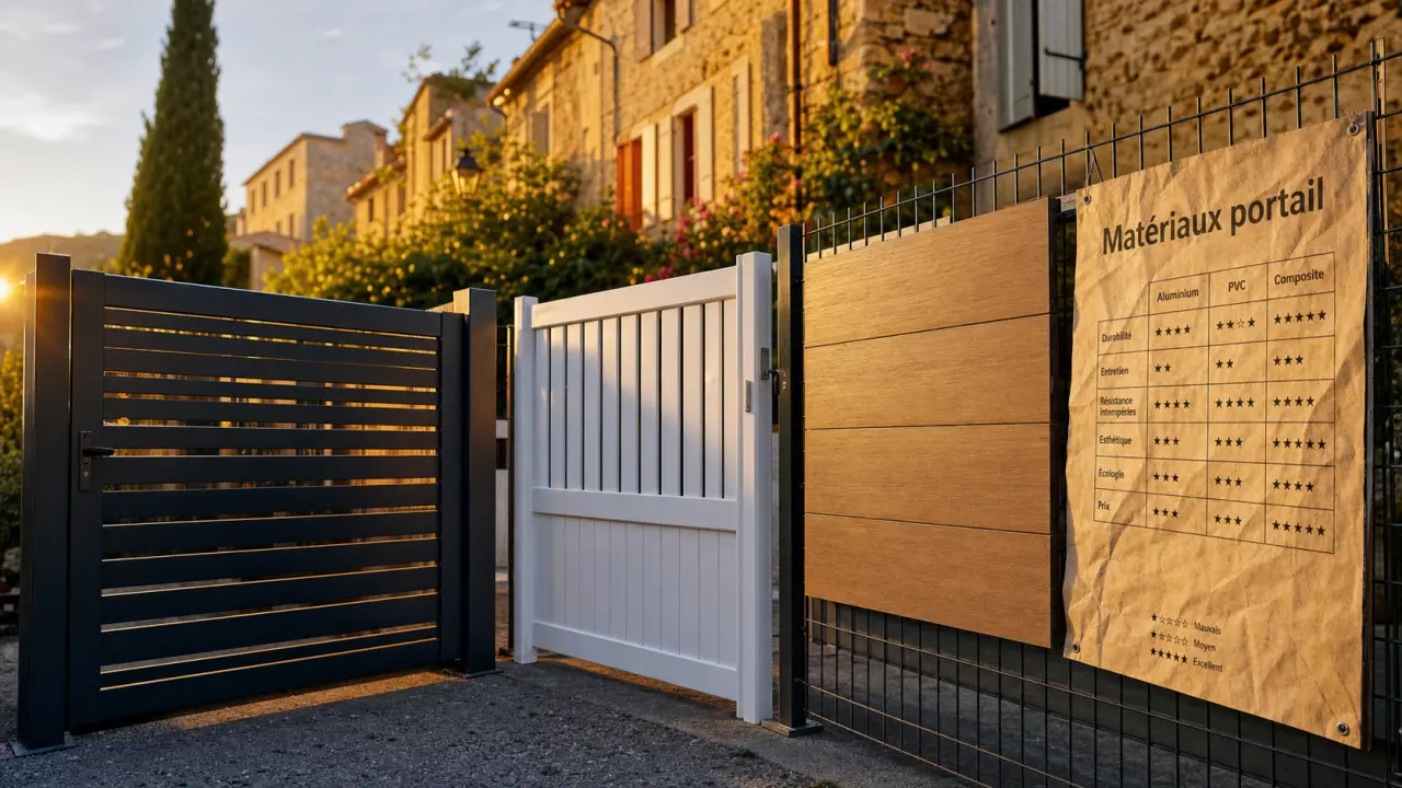 Différents matériaux portail : aluminium PVC bois acier composite