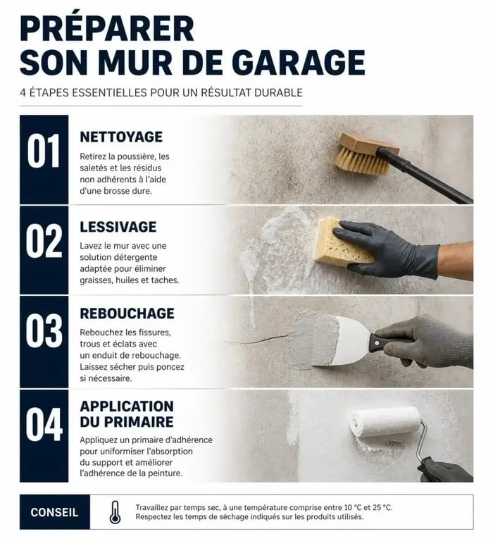 Étapes de préparation d'un mur avant l'application de peinture pour garage