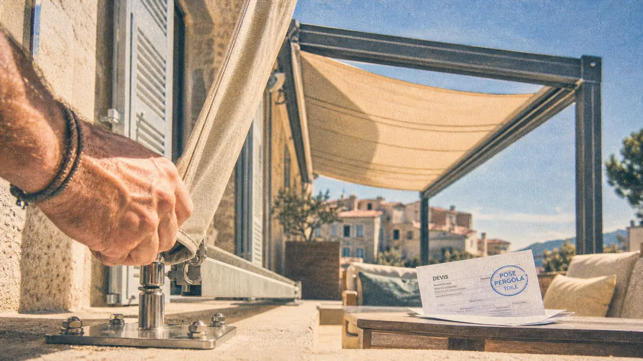 Pose pergola toile Toulon : toile rétractable ajustée au soleil et mistral