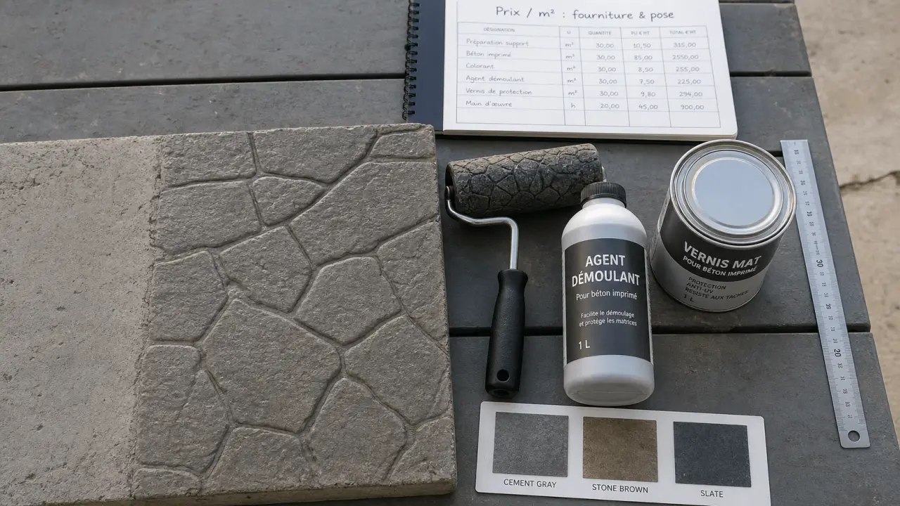 prix béton imprimé m2 : 6 € d’appel à 85 € HT posé