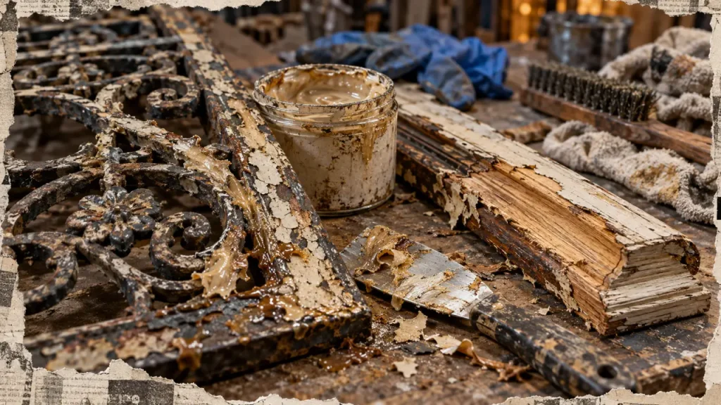Decapant peinture sur bois et métal, traces de peinture décapée