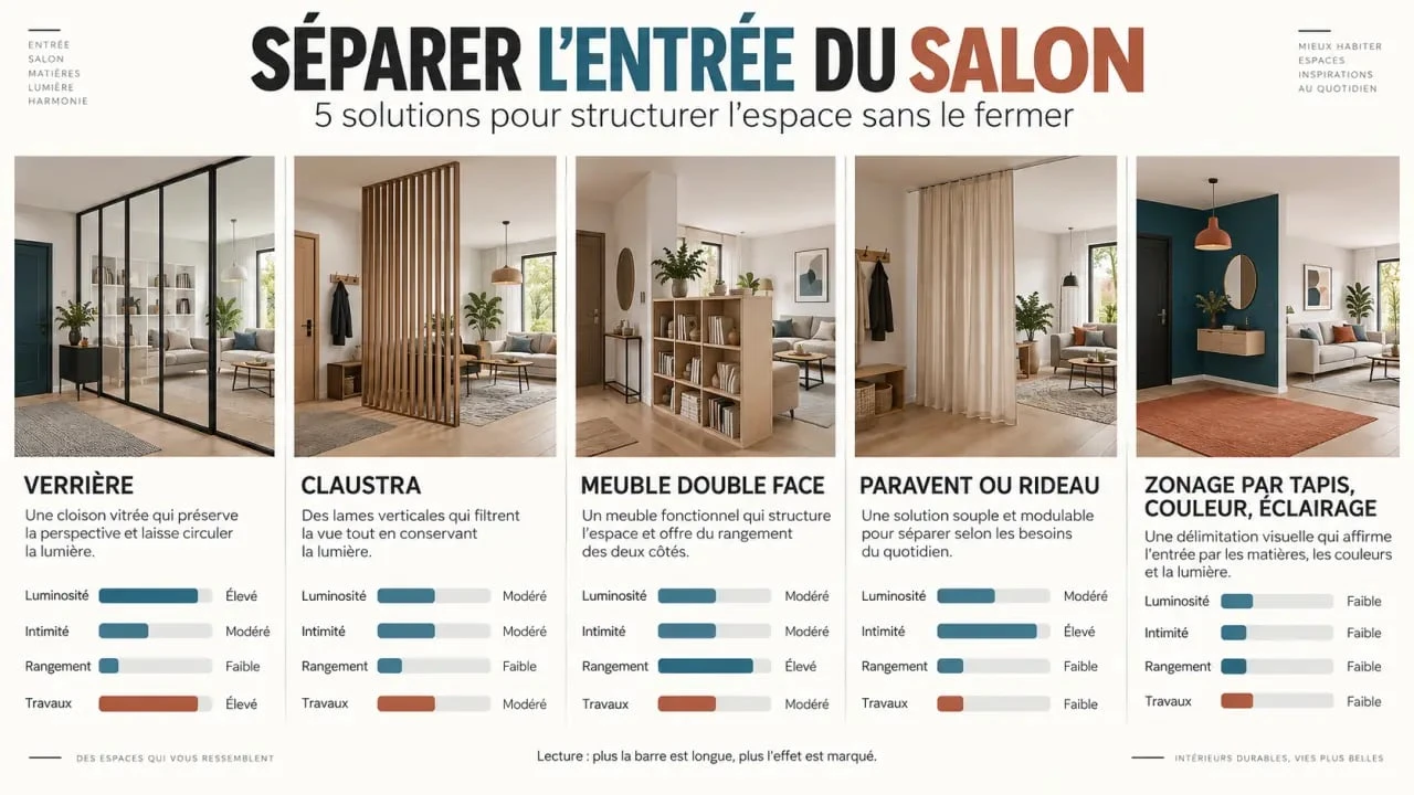 Idées de séparation entre entrée et salon : verrière, claustra, meuble et paravent