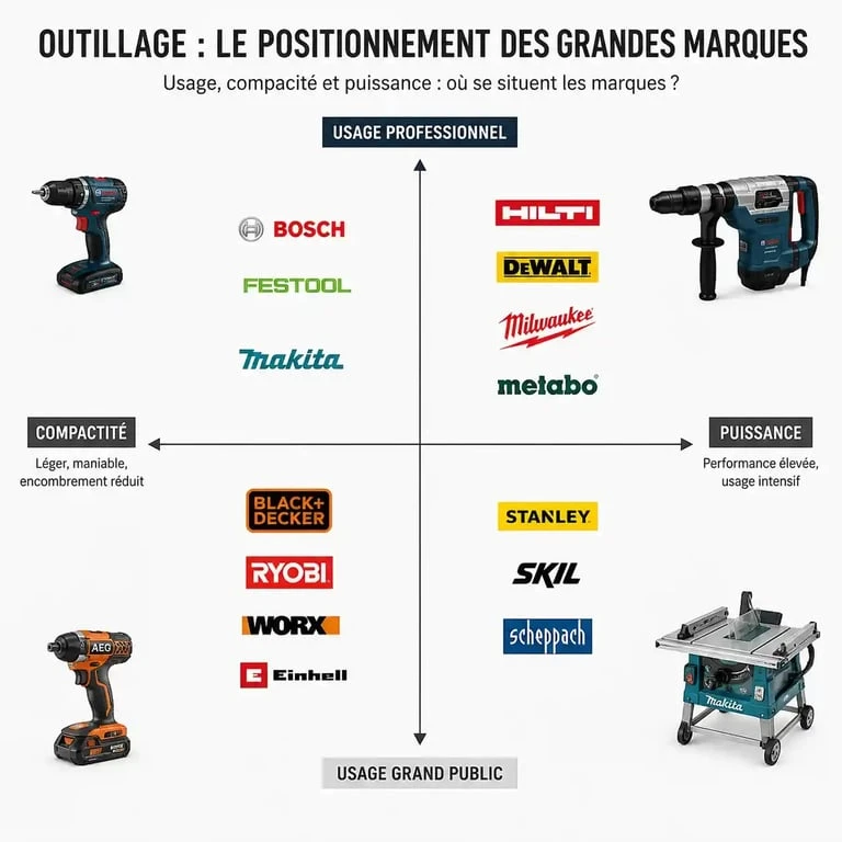 Positionnement des marques d'outillage professionnel et grand public pour bien choisir sa marque d'outillage