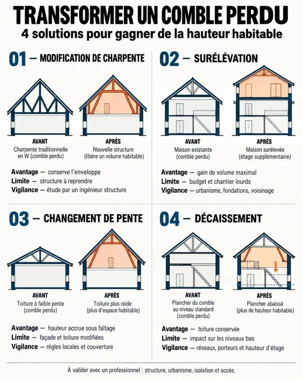 Aménagé comble : infographie des solutions pour transformer des combles perdus