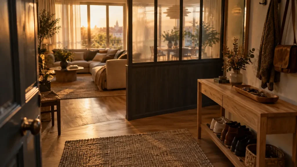 Idee separation entree salon : verrière atelier demi-hauteur pour garder la lumière