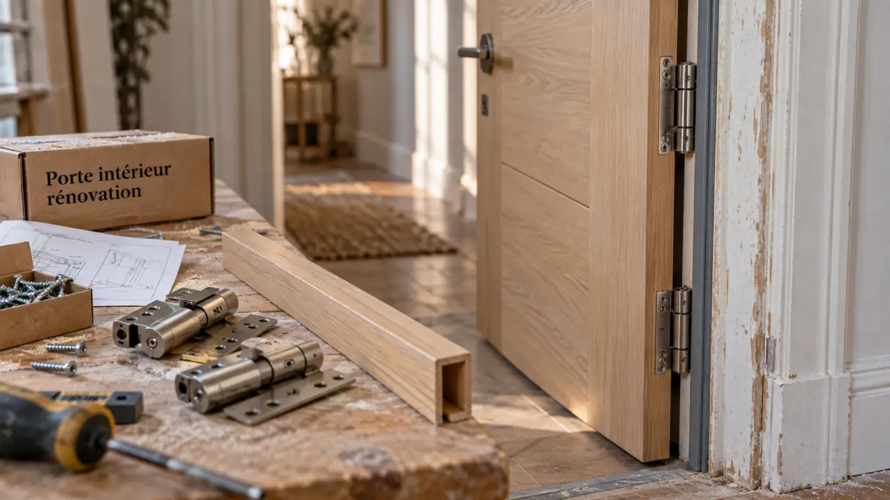 Porte interieur renovation : vantail neuf sur bâti conservé