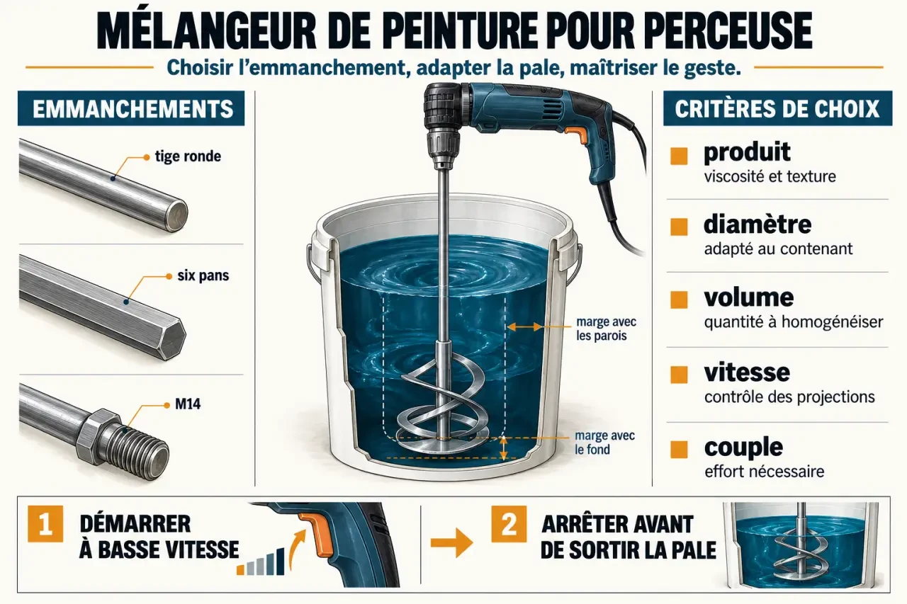 Mélangeur de peinture pour perceuse : types d’emmanchement et critères de choix