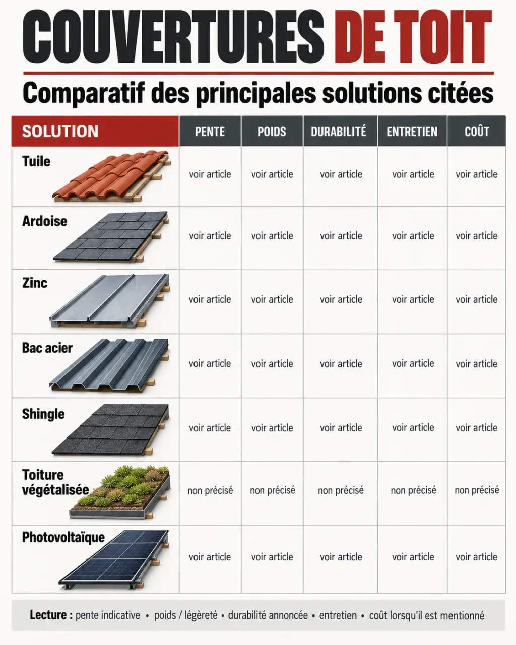Comparaison des matériaux de couverture pour choisir un type de toiture