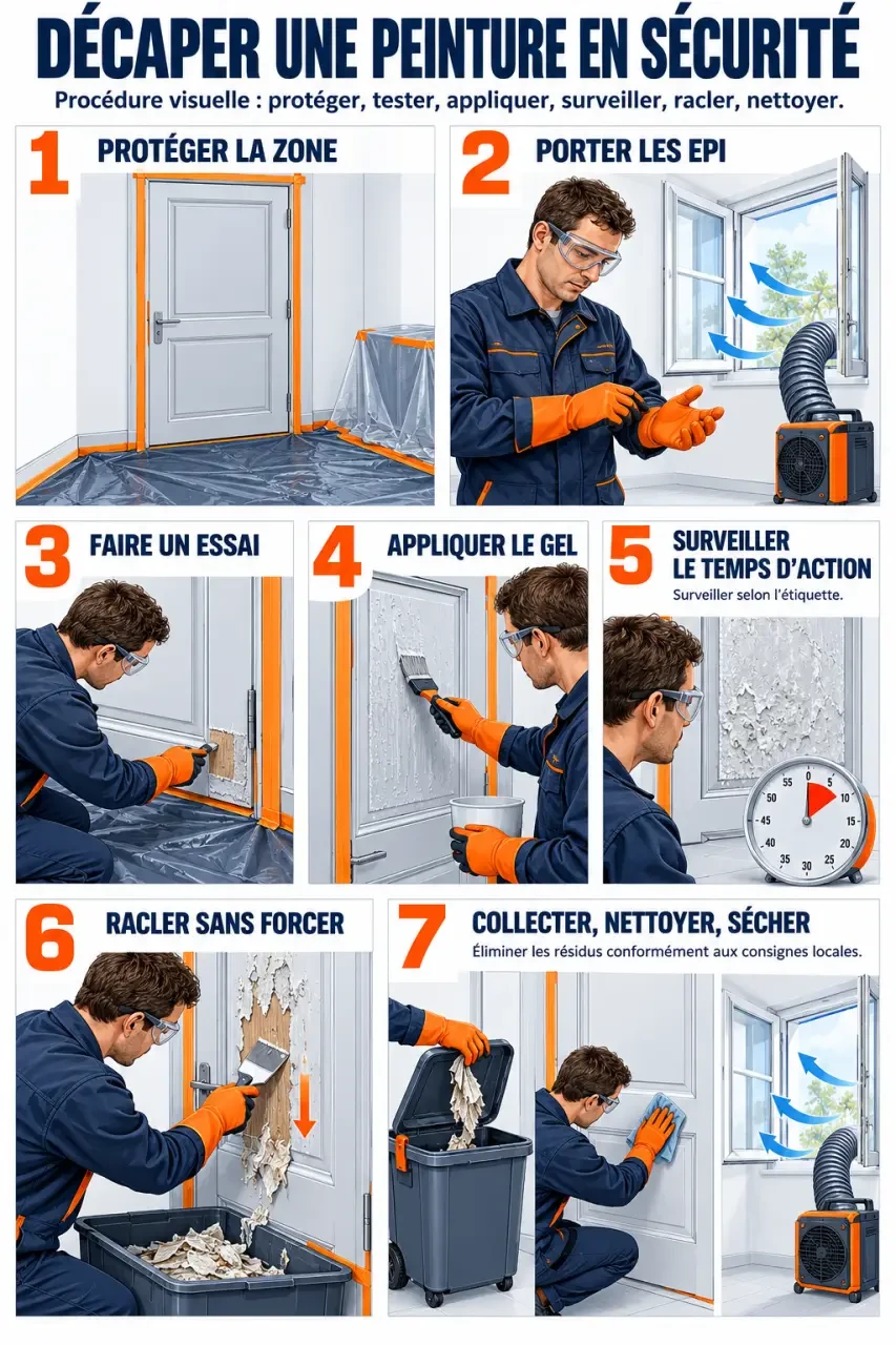 Étapes d’application sécurisée des décapants peinture avec protection et raclage